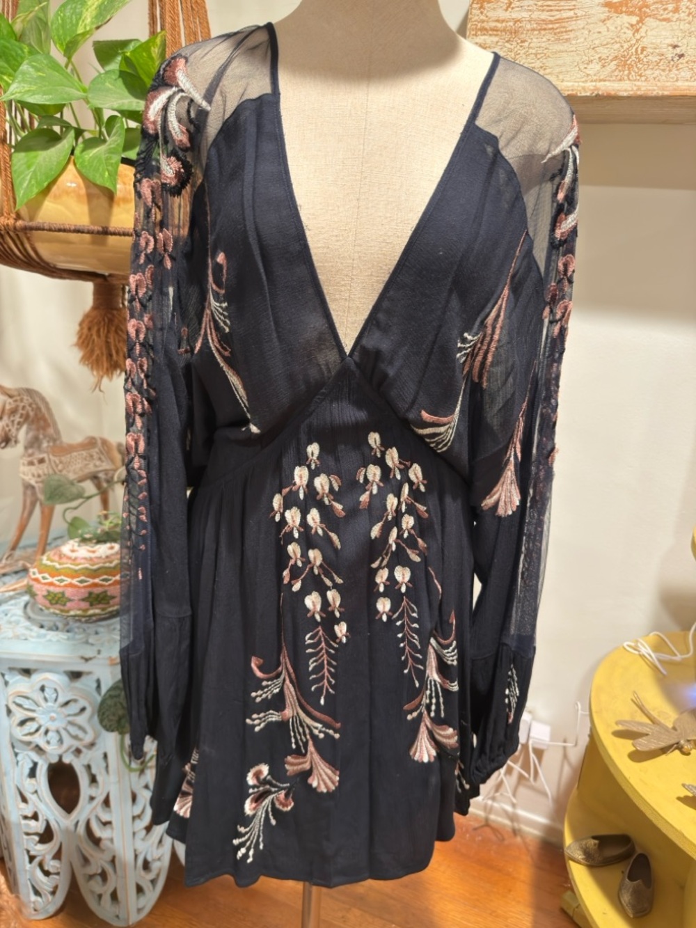 Free People Elegant Black Embroidered Dress